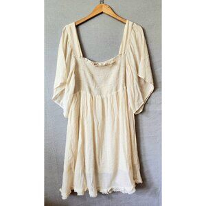 New Umgee Cream Flowy Short Peasant Minimalist Dress XL